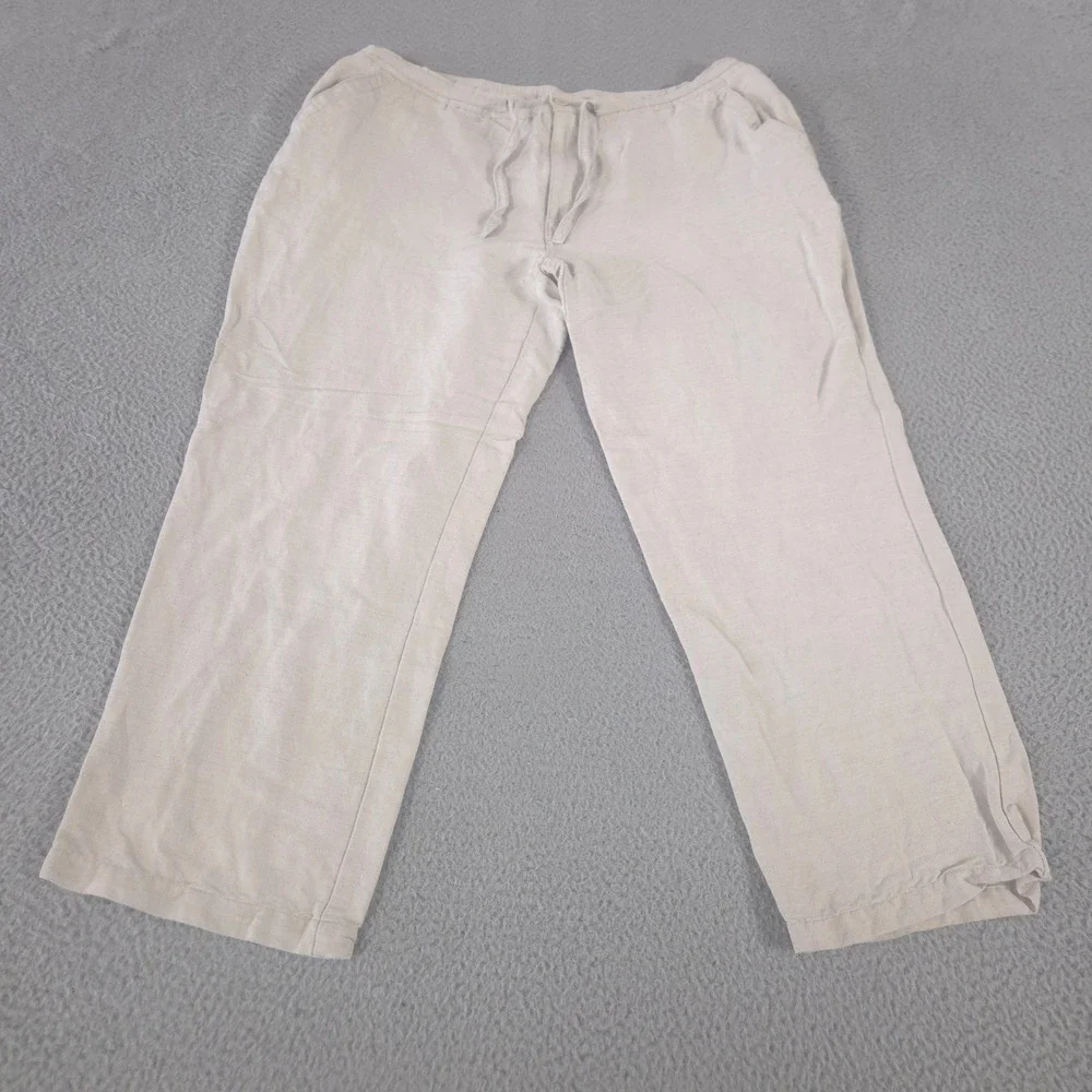 Cubavera Pants Mens‎ XL Beige Straight Leg Linen Blend Drawstring Elastic Waist